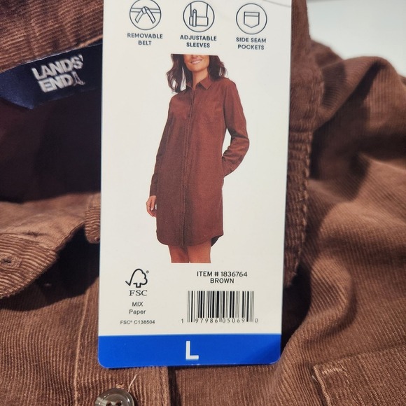 Lands' End‎ Corduroy Button-Front Brown Dress, Size Large (14-16) - Picture 3 of 4
